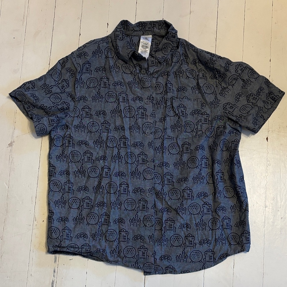 Disney Men's Navy Graphic Button Down Shirt